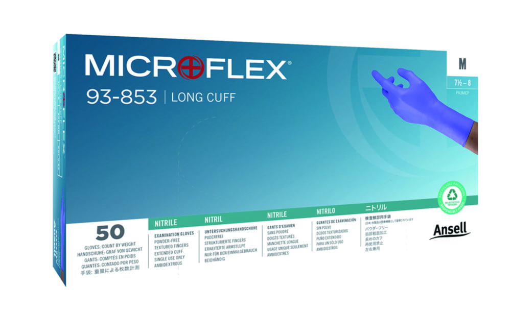 Handschoenen, Nitril, maat M, lengte 295 mm, Microflex, poedervrij, blauwpaars