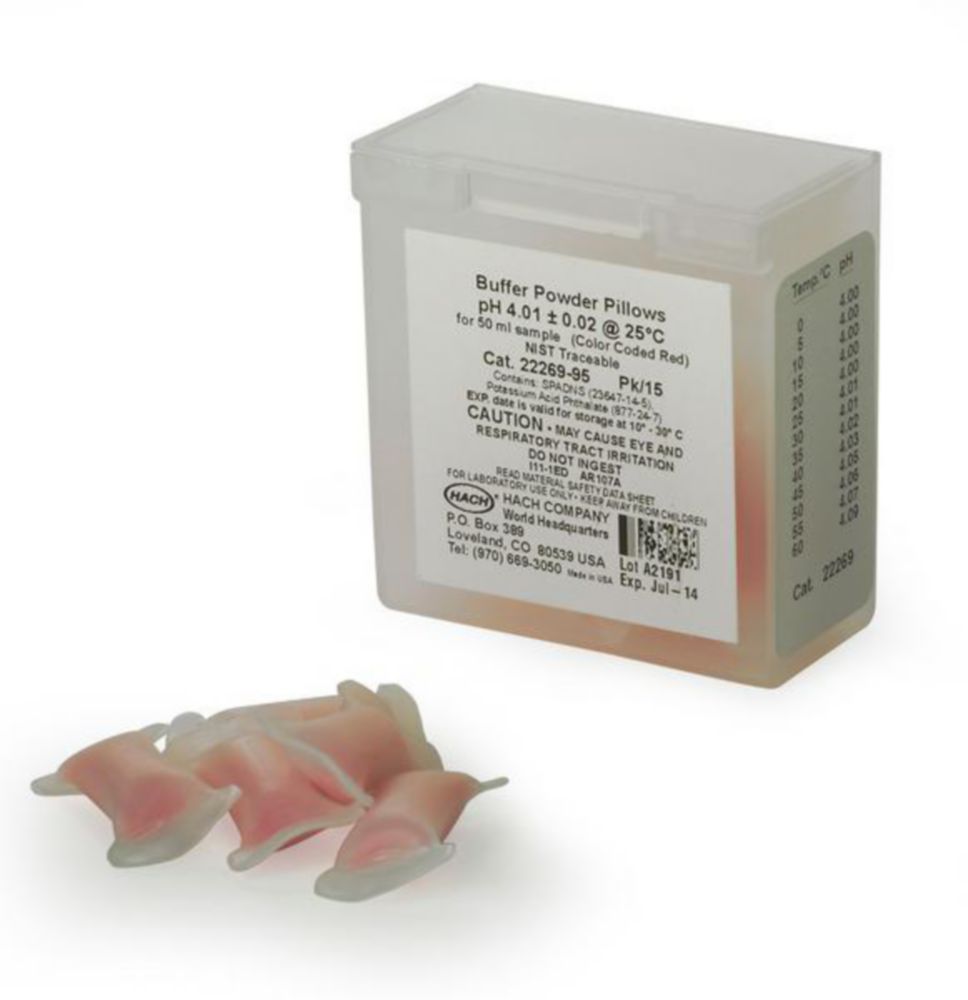Bufferoplossing pH 4,01 +/- 0,02 bij 25°C, Poederkussens 15 stuks a 50ml, rood, NIST