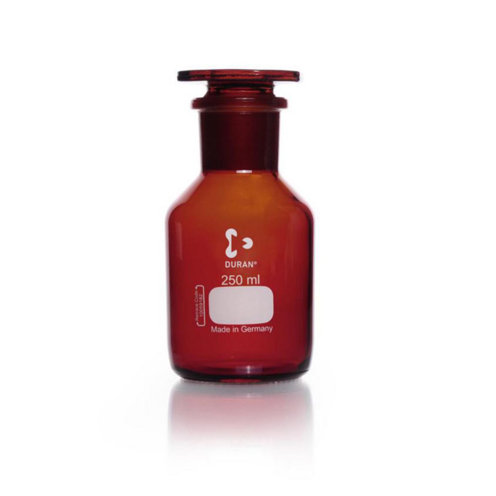 Fles 250ml, Stopfles, BORO 3.3, Wijdmonds, Amber, NS34/35, met stop