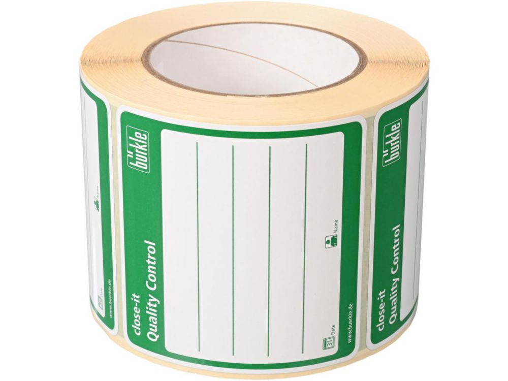 Close-it sluitetiketten op rol  95x95 mm, groen bedrukt