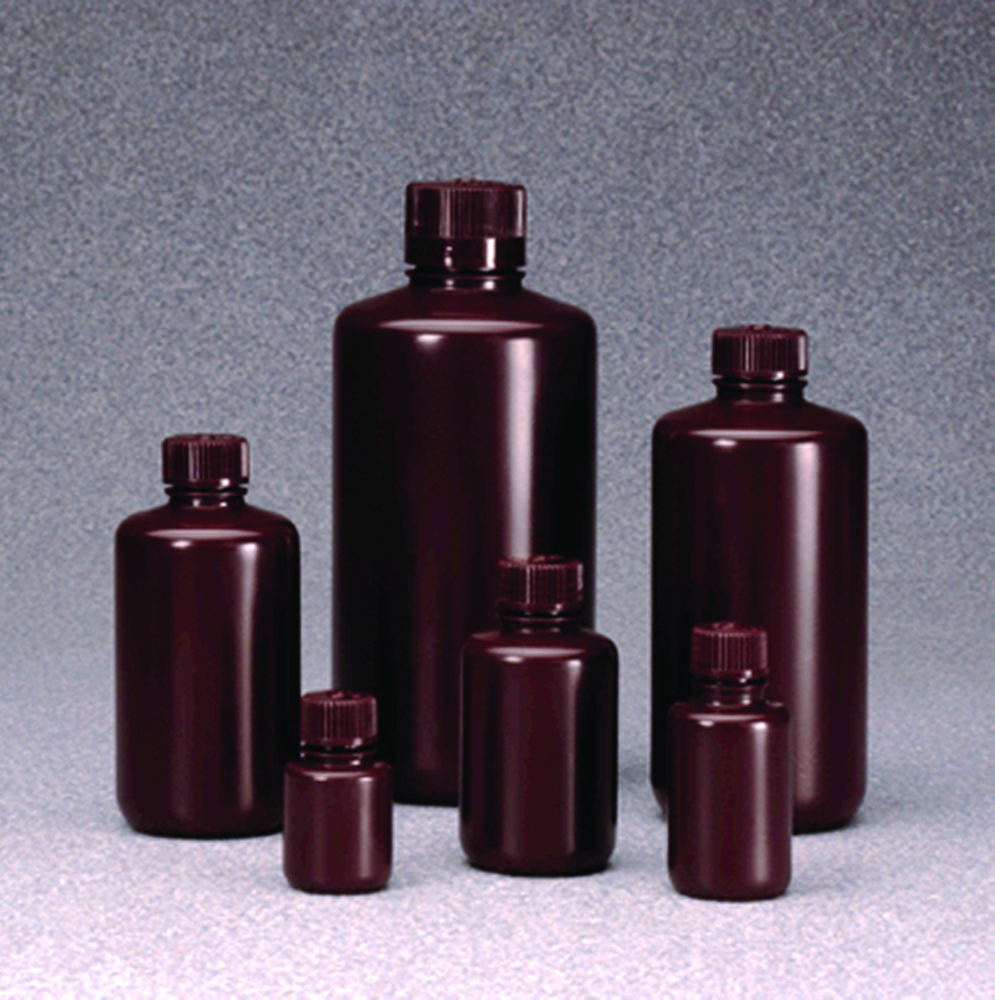 Fles 125 ml, HDPE, nauwmonds  met dop, (bruin HDPE)