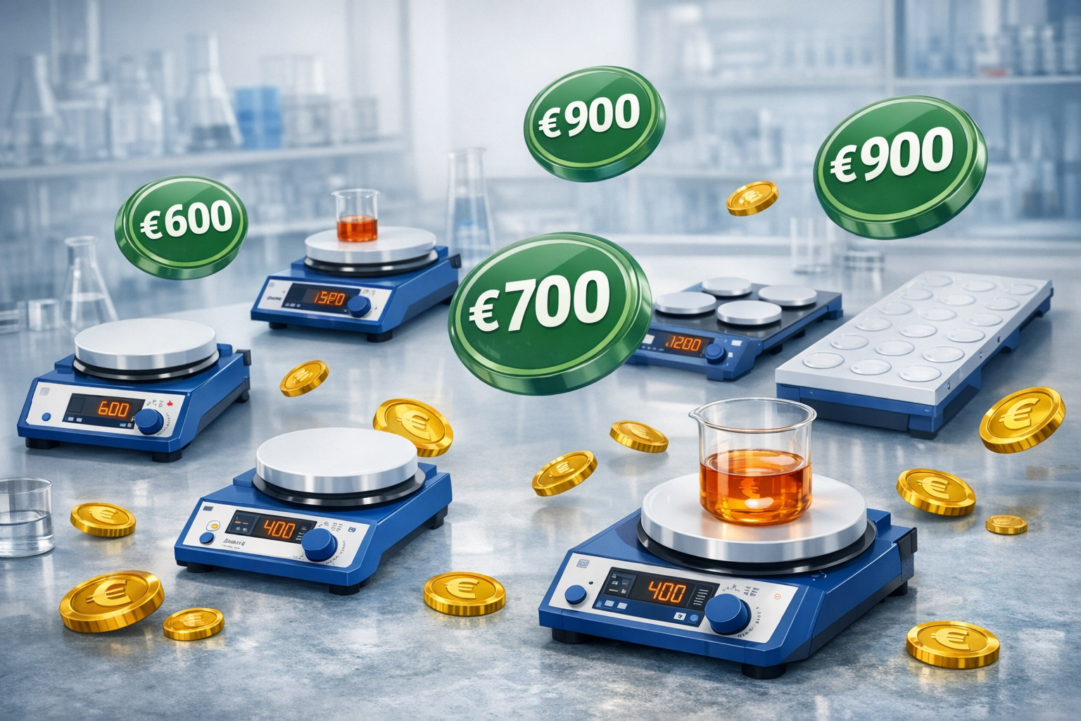 laboratorium, weegschalen, balansen, munten, euro