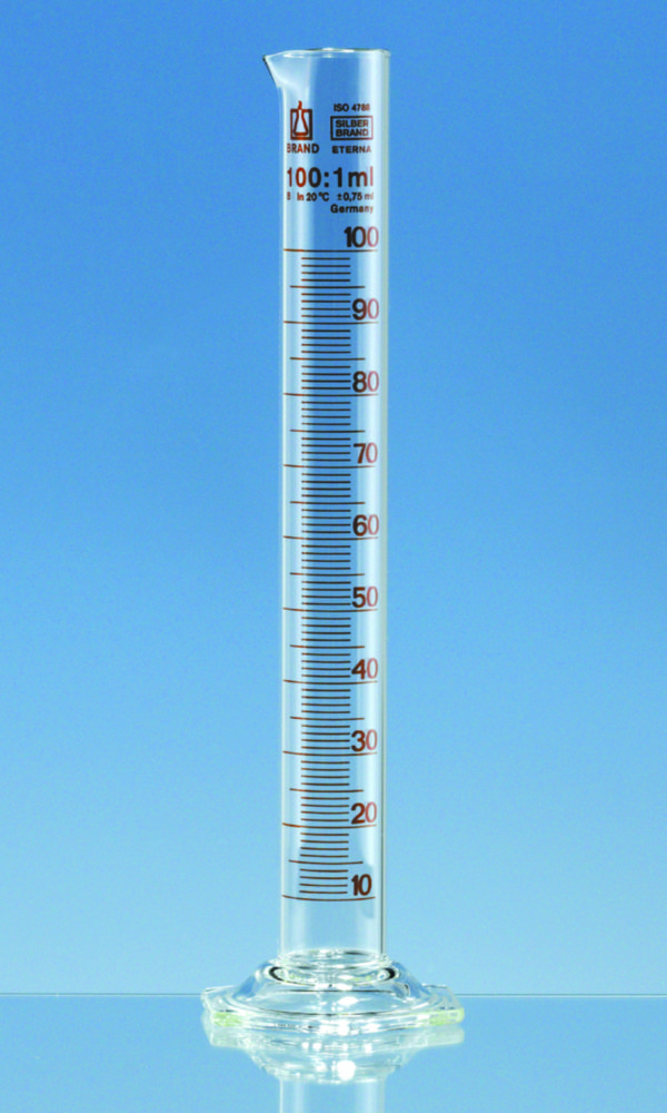 Maatcilinder, borosilicaatglas 3.3, 2000 ml, klasse B, hoog model, Silberbrand maatverd., met tuit