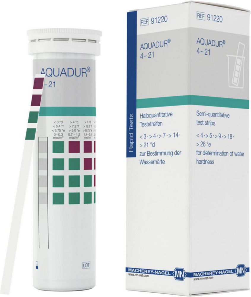 highly urgent, test strips, water hardness test, aquadur 4-21, color chart