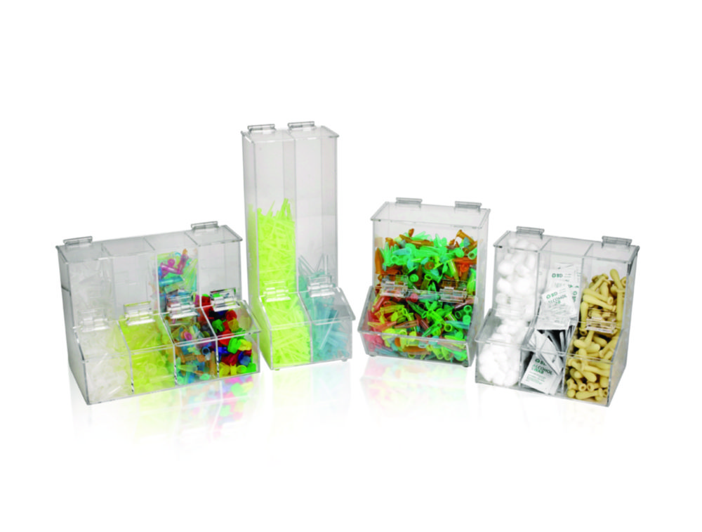 Werkplekreservoir voor pipet-  punten, 2-vaks, 150 x 177 x 36