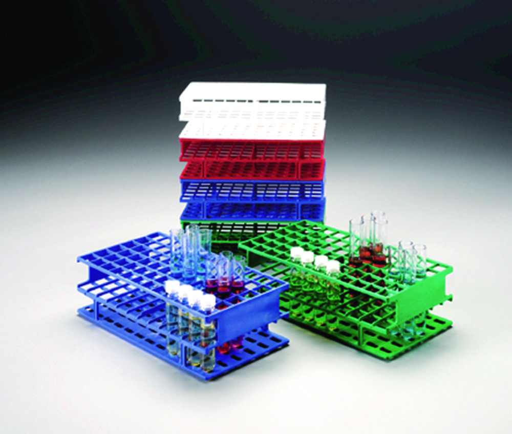 Reageerbuisrek PP voor Ø 16 mm buisjes, 6 x 12 vakken, wit