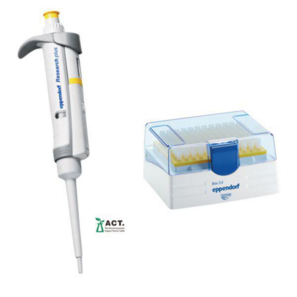Pipet Research Plus 1-kan, GLP 20-200 µl, geel, incl. tips