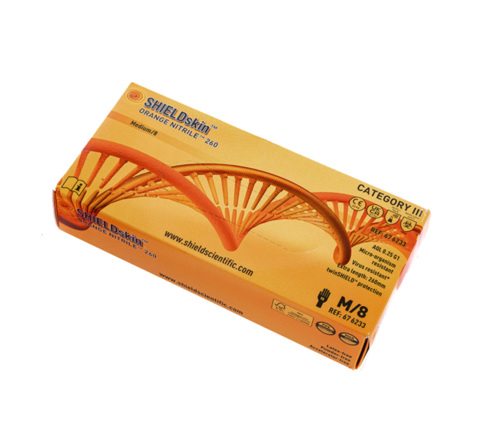 Handschoenen, Nitril, maat L, 260 mm, SHIELDskin ORANGE NITRILE 260, poedervrij, oranje