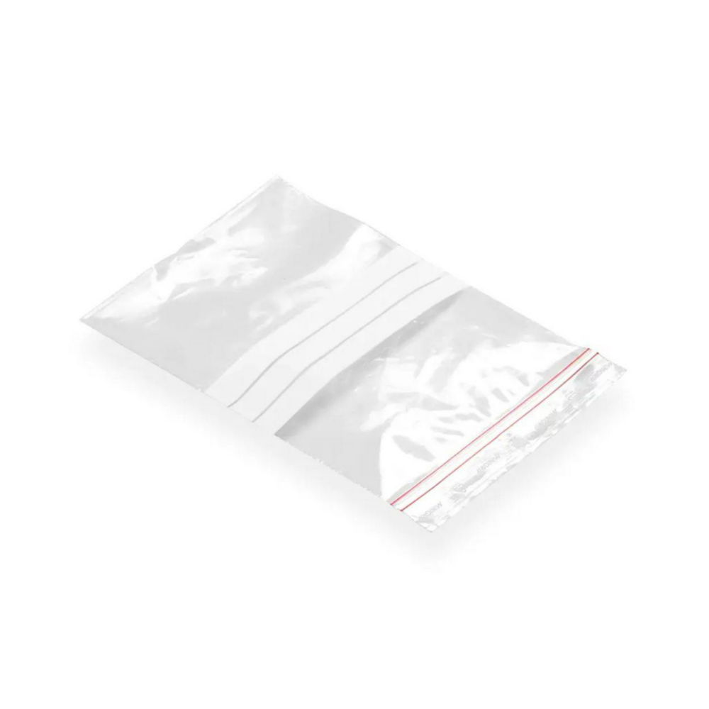 Minigrip zakjes 160x230mm, 60µm, PE, transparant, 3 witte schrijfvlakken, gripsluiting, hanggat 8mm