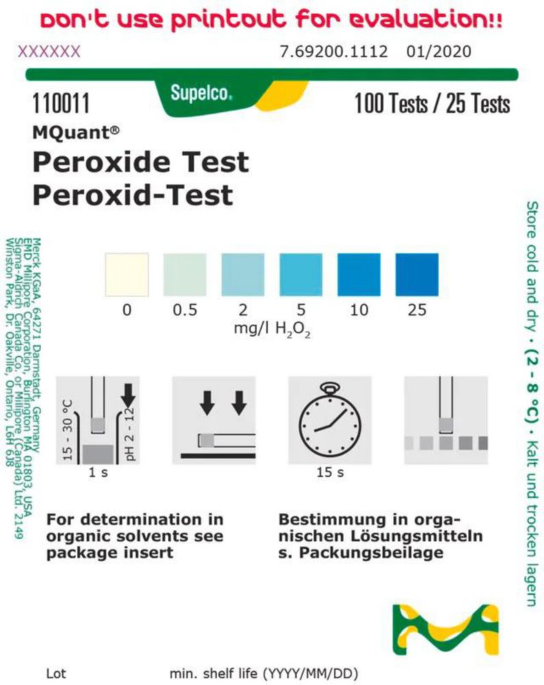 Peroxidetest colorimetrisch, 0,5-25 mg/L (H2O2), MQuant StripScan-app, MQuant