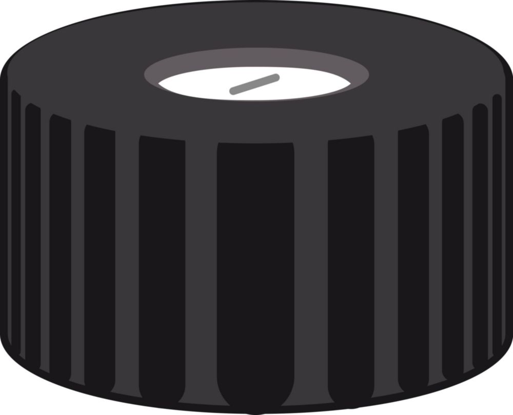 Schroefdop N9, zwart, PP,  centrum opening, inlage PTFE