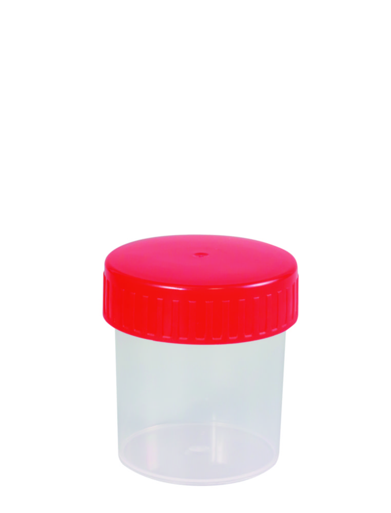 Schroefpotten PP, 120 ml, rood deksel, steriel