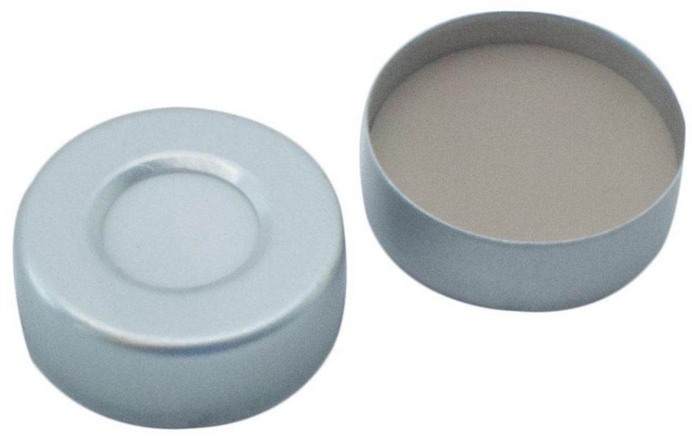 Aluminiumkap voor N20 vials,  zilver, inlage wit/ptfe beige