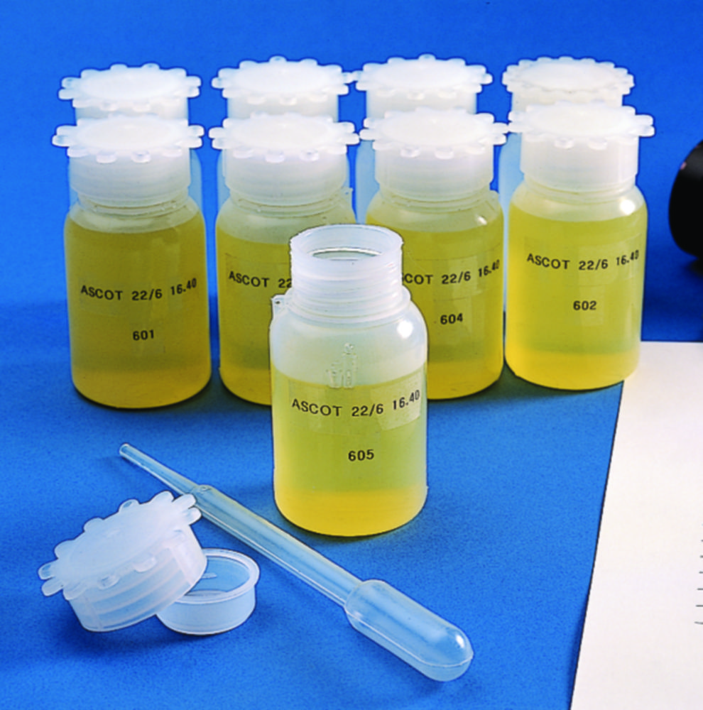 Fles 1000 ml, PE gegrad.  100 ml, wijdmonds, met dop