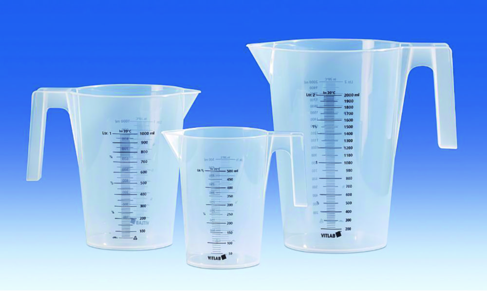 Maatkan 500 ml, groene graduering 10 ml, PP, Ø 100 x 140 mm, transparant, stapelb, met Boom logo