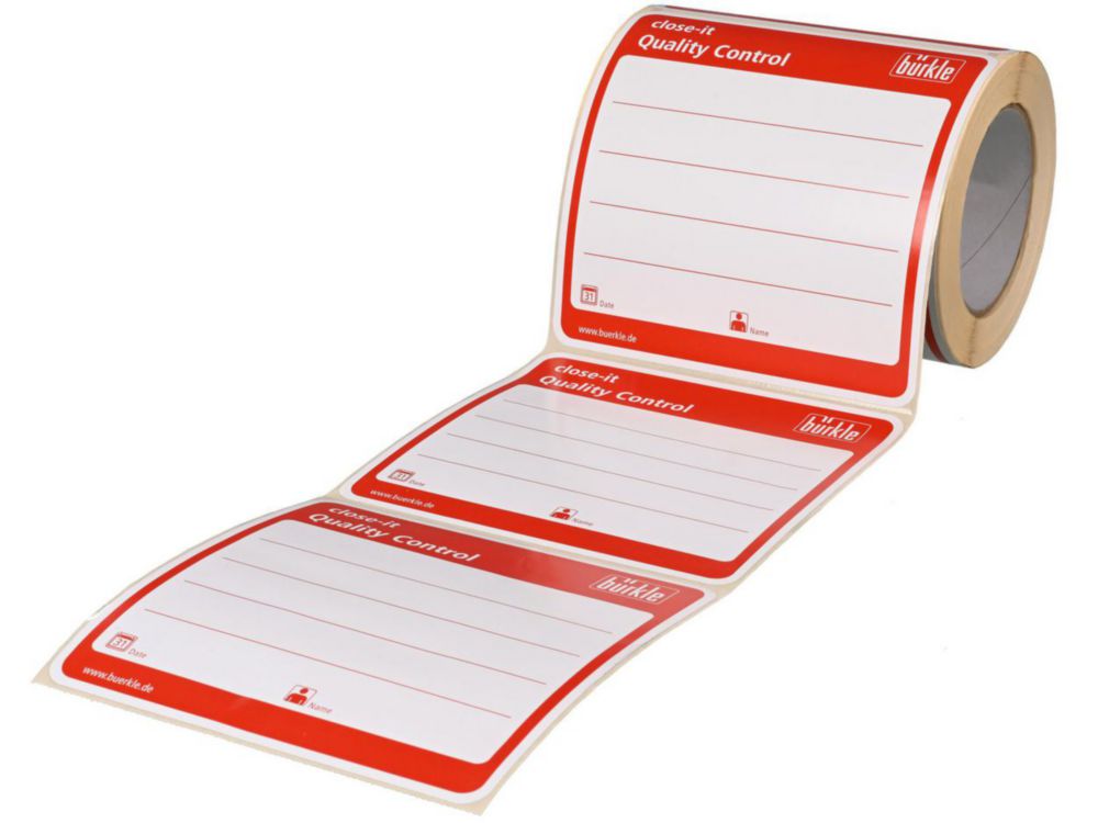 Close-it Maxi sluitetiketten  150x150mm,op rol, rood bedrukt