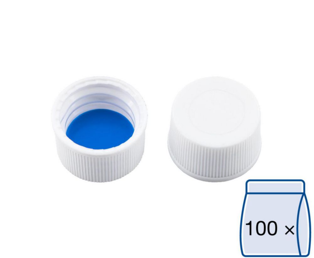 Schroefdop N13, wit, PP  gesloten, silicon wit/PTFE blauw