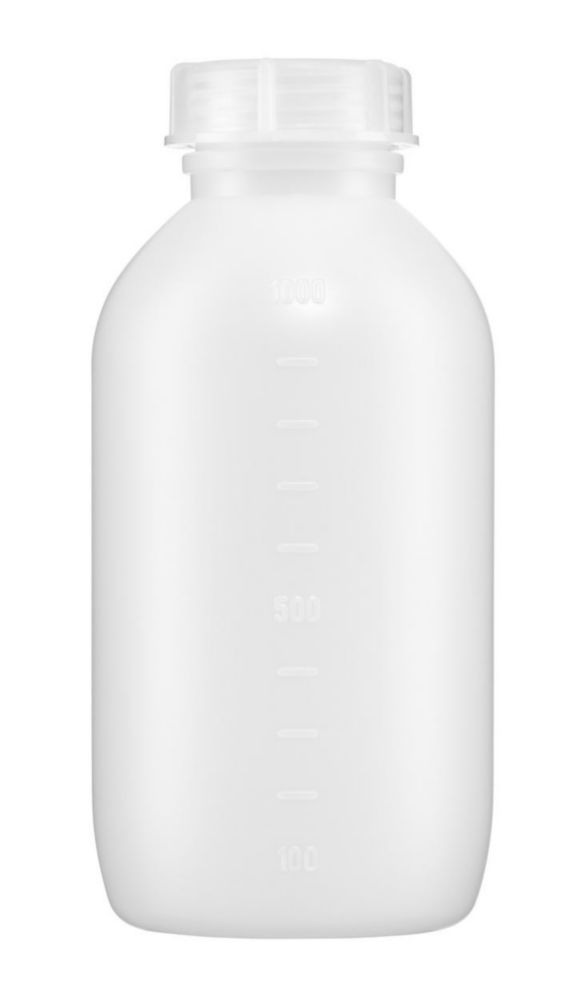 Fles 1000ml, HDPE, Middellange hals, Helder, met dop