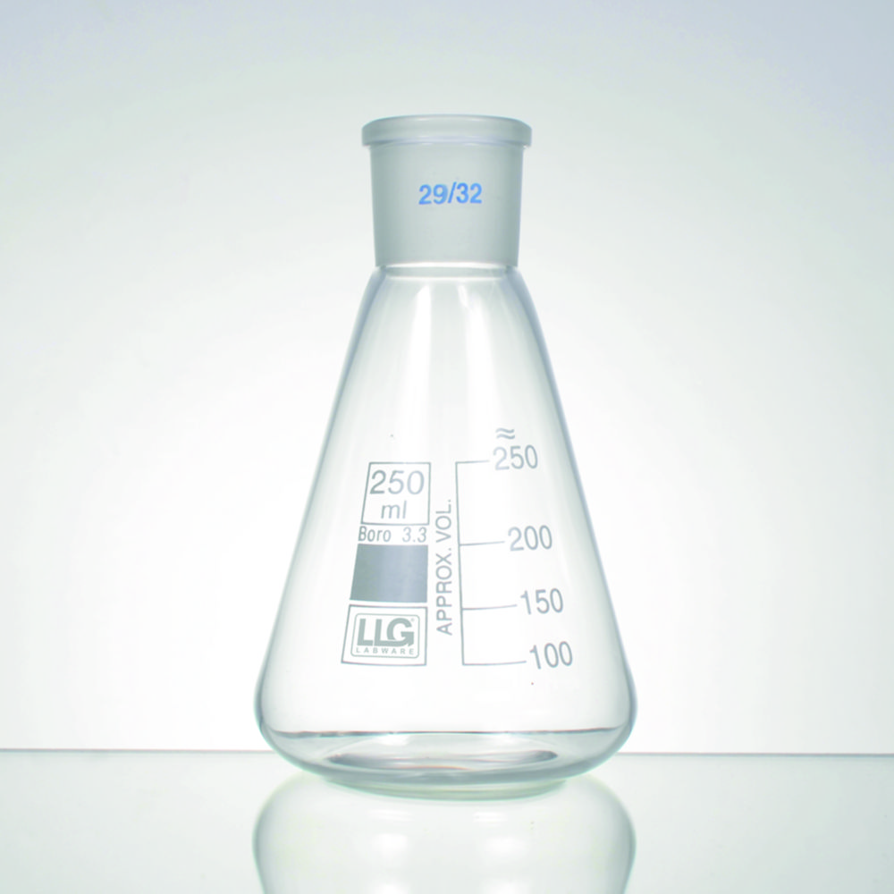 Erlenmeyerkolven, 300 ml, NS 29/32, boro. 3.3, witte maatverdeling