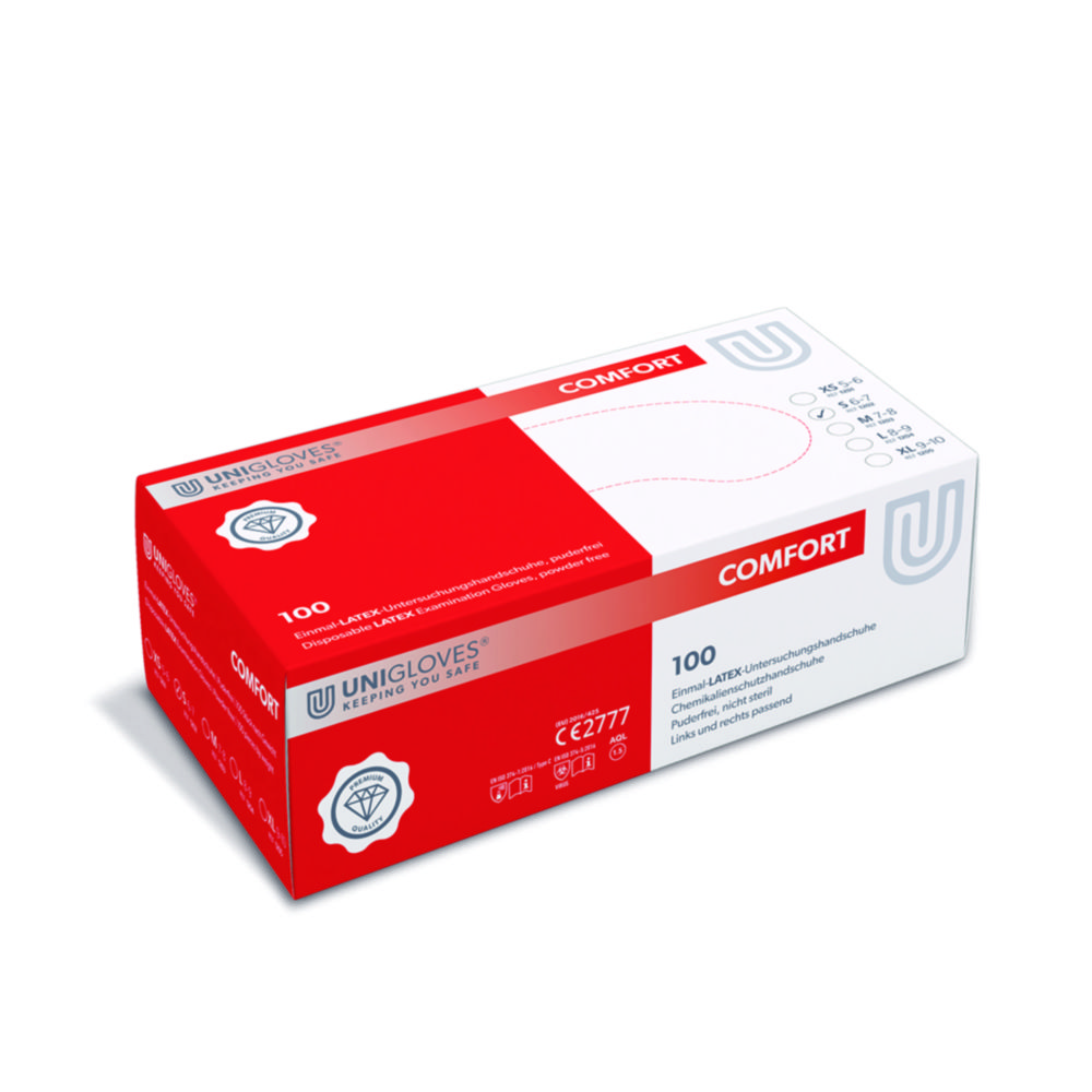 Handschoenen, Latex, maat S, lengte 240 mm, Comfort, poedervrij, naturel