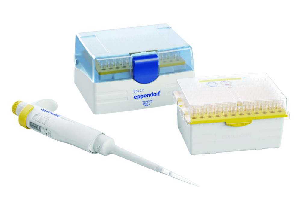 Pipet Research 3 neo 1-kan, variabel 10-200 µL, geel, incl. tips