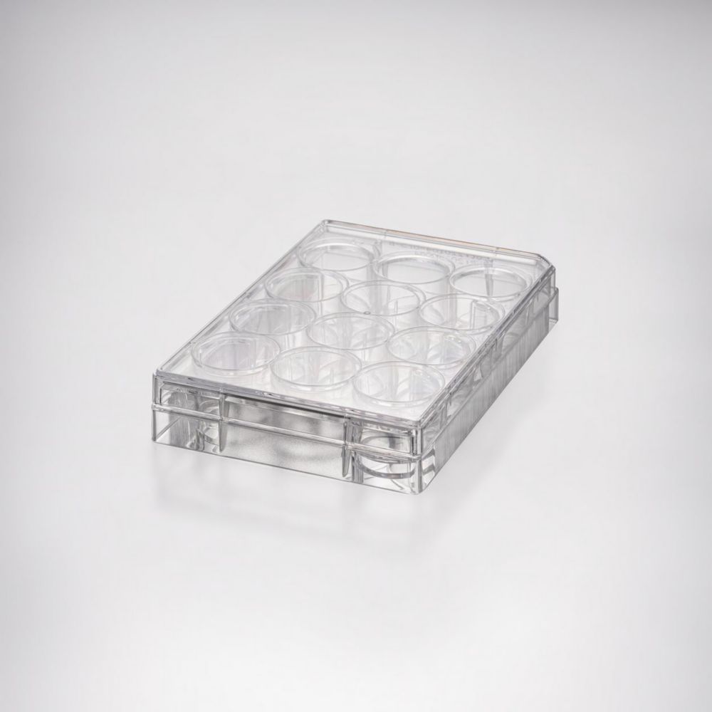 Celcultuurplaten, PS, 12-wells, 1,14 ml, F-well, TC-treated, steriel
