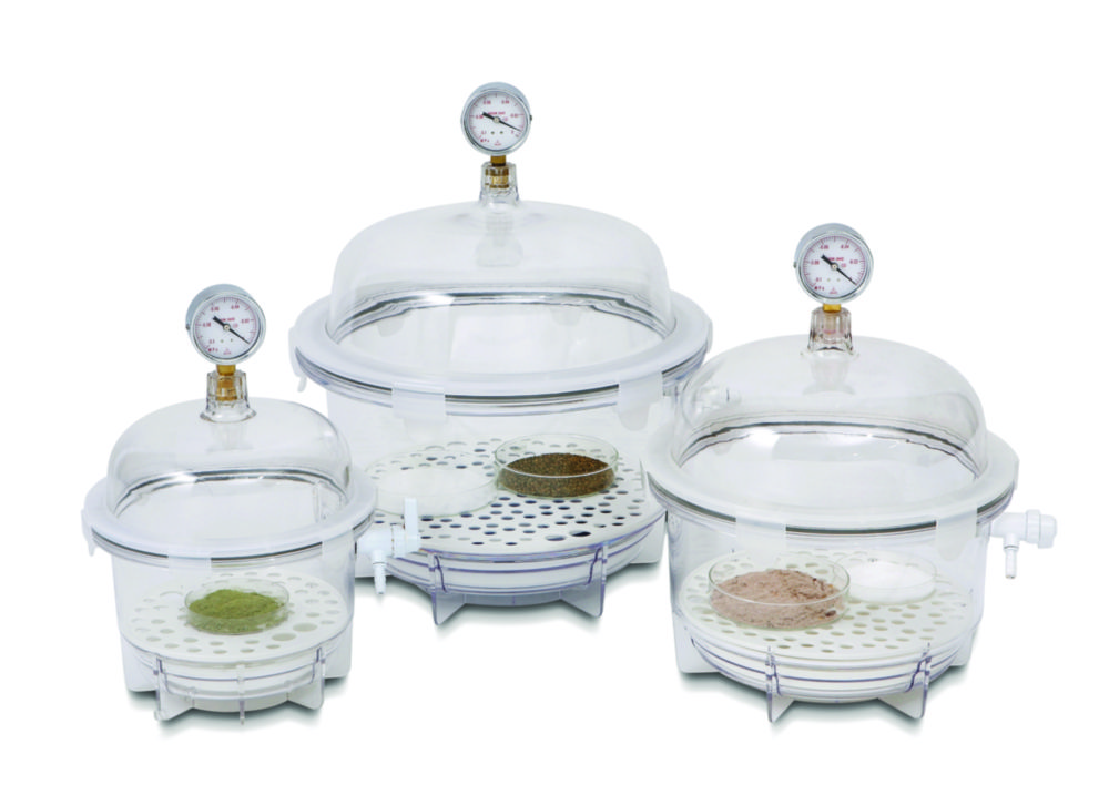 Vacuümexsiccator VDR-20G,  PC, rond, Ø 242x354 mm, met ve