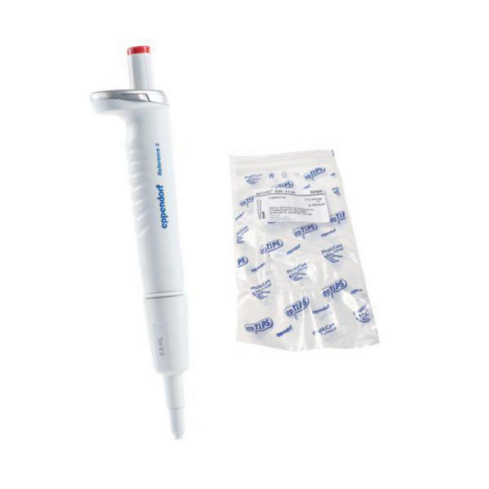 Pipet Reference 2, 1-kan, GL 0,25 - 2,5 ml, rood incl. tips
