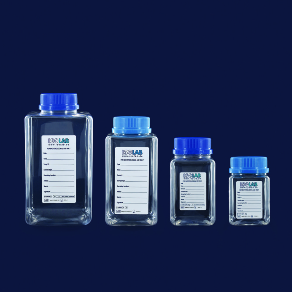 Watermonsterfles 500 ml, PET transparant, met natriumthiosulfaat, individueel verpakt, steriel