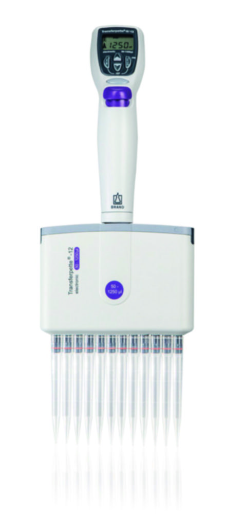 Microliterpipet Transferpette 12 electronic, 1250 µl, met universele netadapter