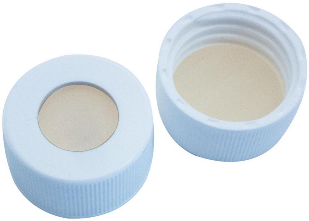 Schroefdop PP, N24, wit, met gat, septa silicon/PTFE