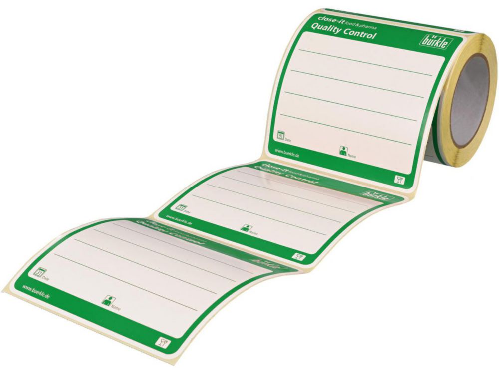 Close-it Food/M sluitetiketten  150x150mm,op rol,groen bedrukt