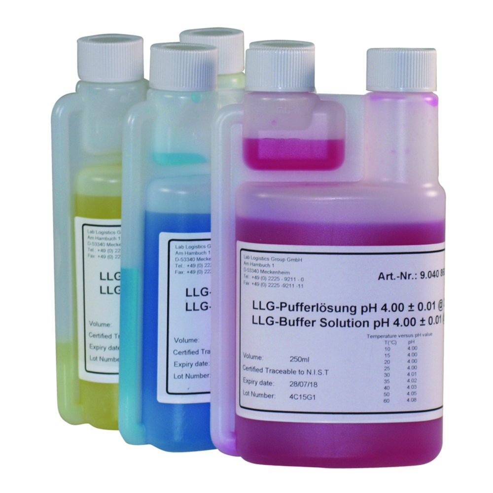 Bufferoplossing pH 4,00 +/- 0,01 bij 25°C, Fles met kalibreerkamer 250ml, rood, NIST