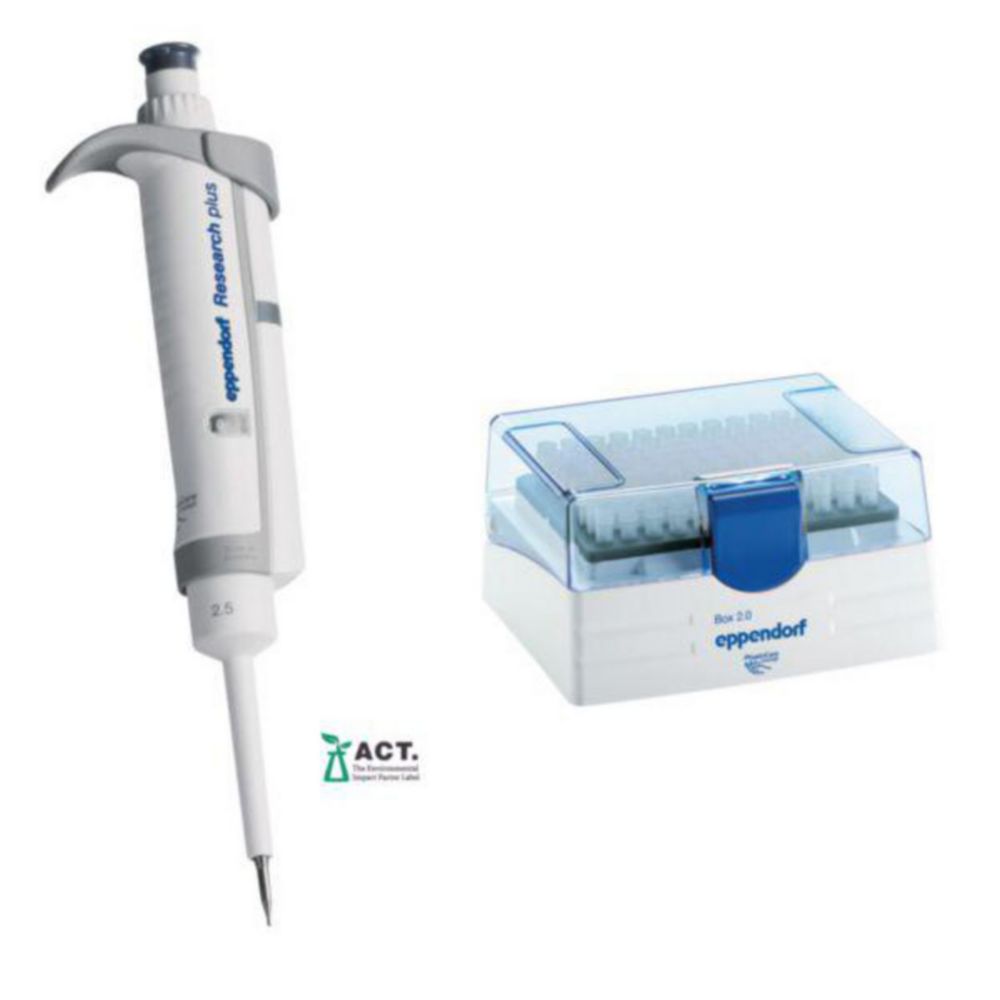 Pipet Research Plus 1-kan, GLP 0,1 - 2,5 µl, grijs incl. tips
