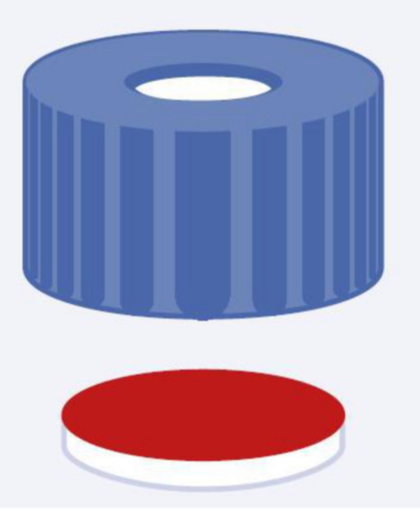 Schroefdop N9 PP, blauw midden  boring, rode FEP septum