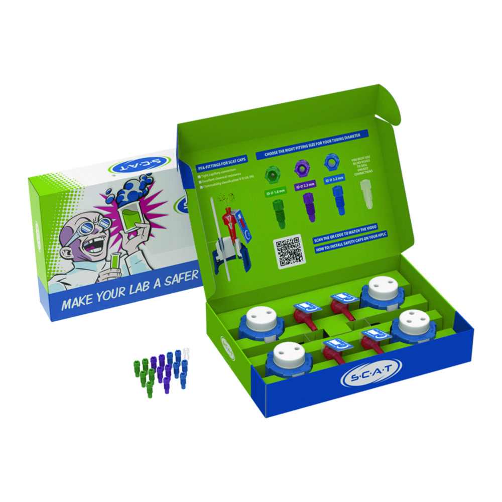 HPLC SafetyCaps I startpakket 2.0, 3 x SafetyCap I, 1 x Safe