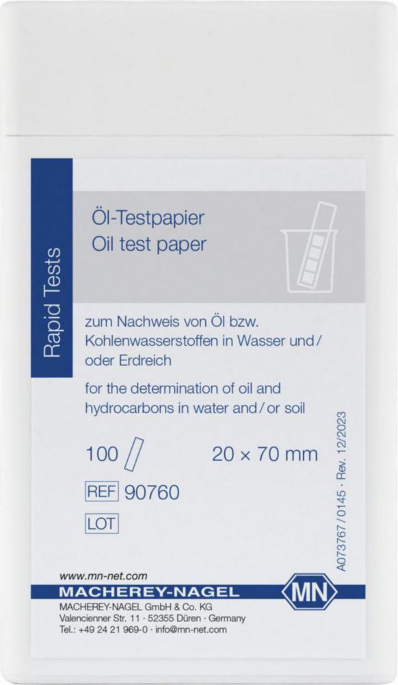 Teststrips olie 250 mg/L, 70x20 mm strips, Oil test paper