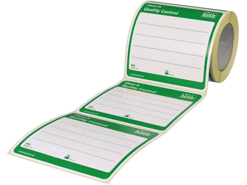 Close-it Maxi sluitetiketten  150x150mm,op rol,groen bedrukt