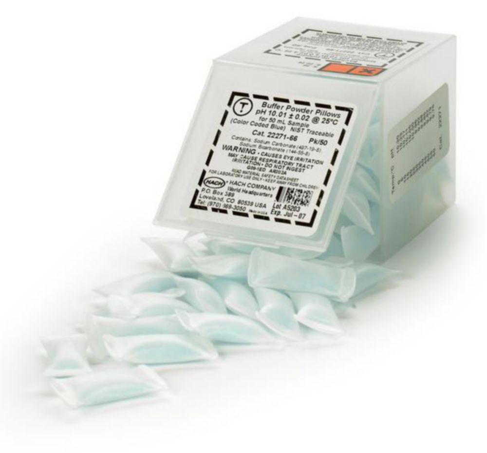Bufferoplossing pH 10,01 +/- 0,02 bij 25°C, Poederkussens 50 stuks a 50ml, blauw, NIST
