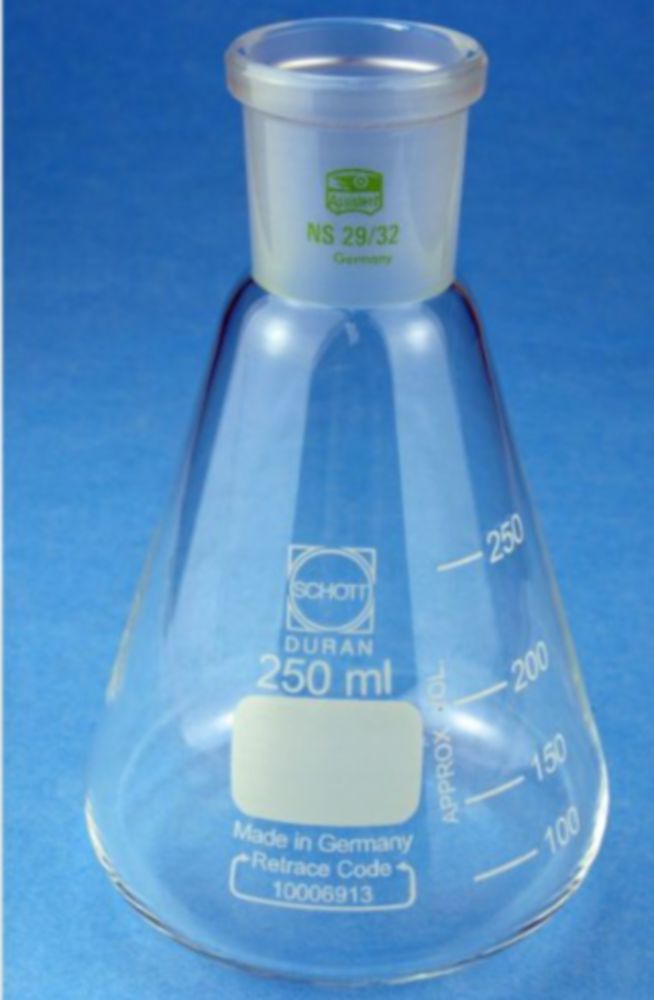 Erlenmeyer flasks, borosillicate glass 33 with standard ground joint and scale, without stopper