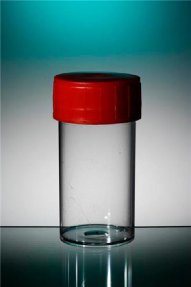 Pot 60 ml, PP, met rode schroefdop, steriel