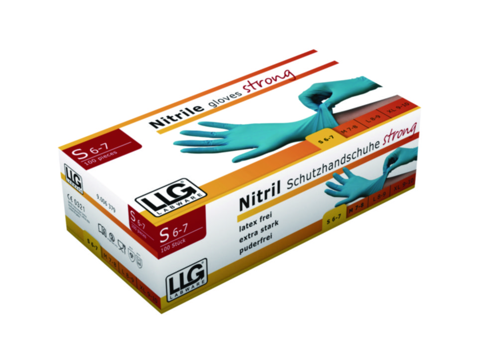 Handschoenen, Nitril, maat M, lengte 240 mm, Nitril Strong, CAT III, poedervrij, blauw